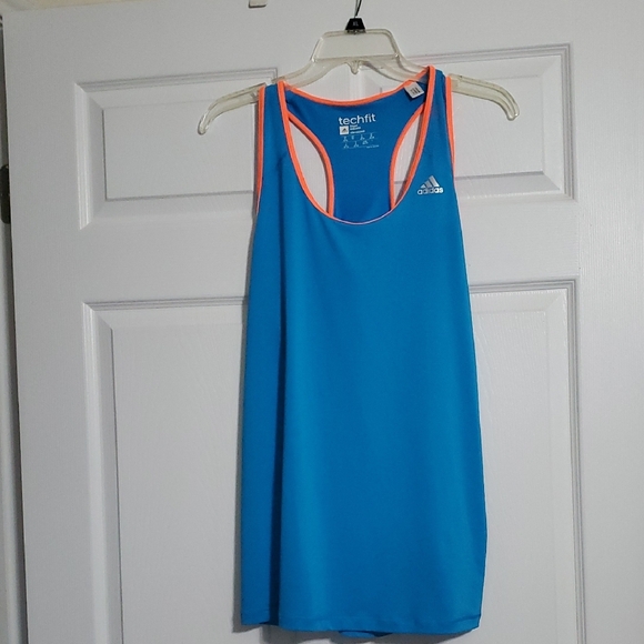 Adidas Women's Orange V-Neck Tee with Blue Accents Amd Blue Tank Top - Picture 2 of 5